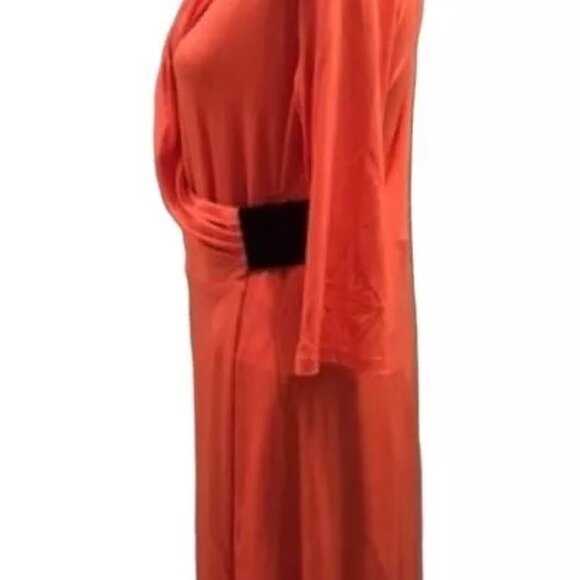 Badgley Mischka Coral Sexy V-Neck Wrap Stretch Cocktail Dress Sm, Lg, 1X, 2X - Picture 3 of 5